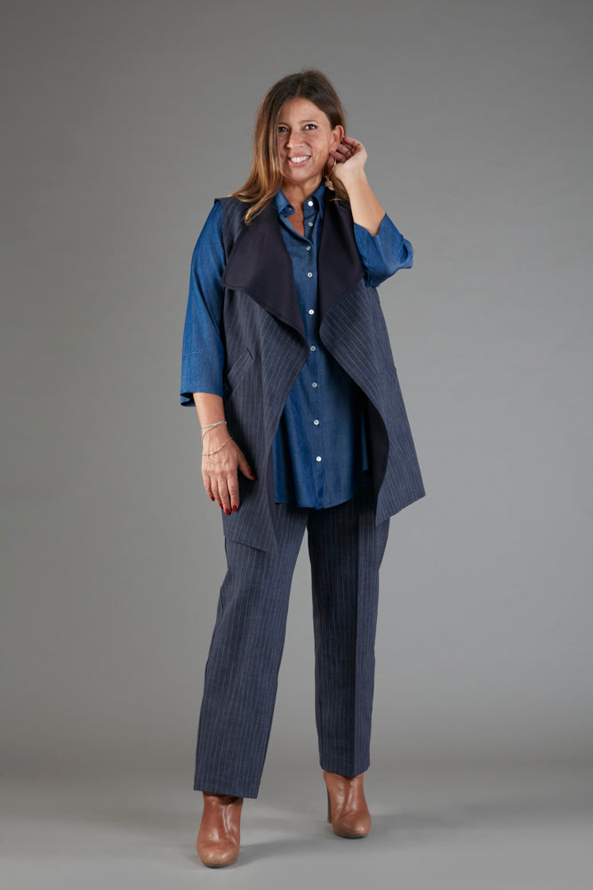 Gilet Barcelona gessato blu delavè