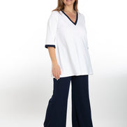 Napoli Top in White with Navy Trim
