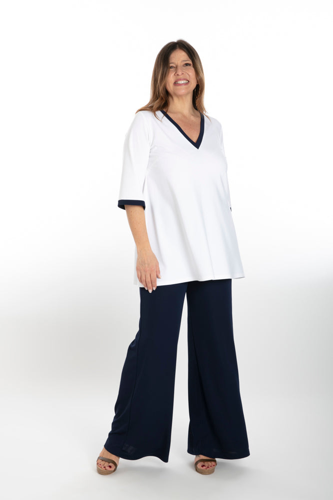 Napoli Top in White with Navy Trim