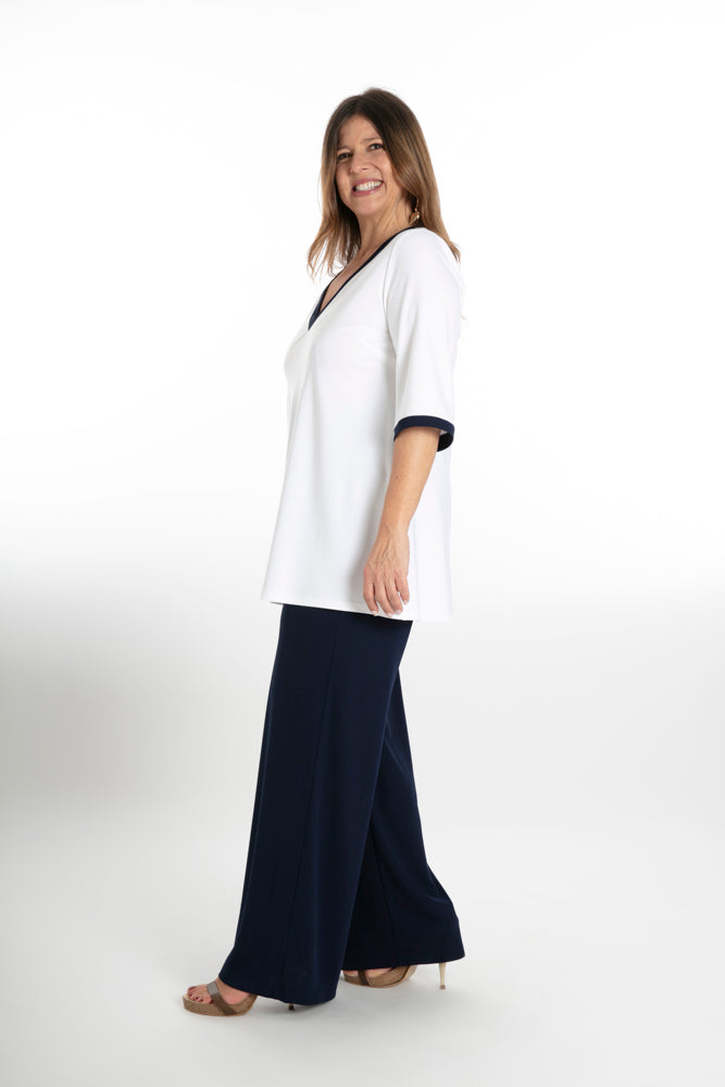 Napoli Top in White with Navy Trim