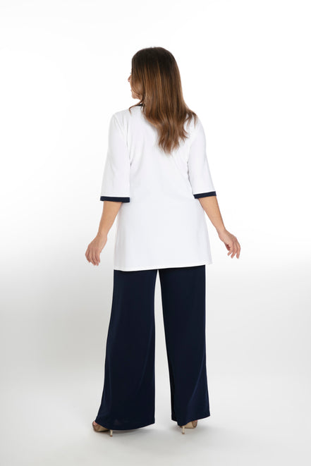 Napoli Top in White with Navy Trim