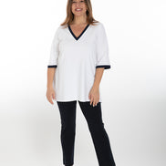 Napoli Top in White with Navy Trim