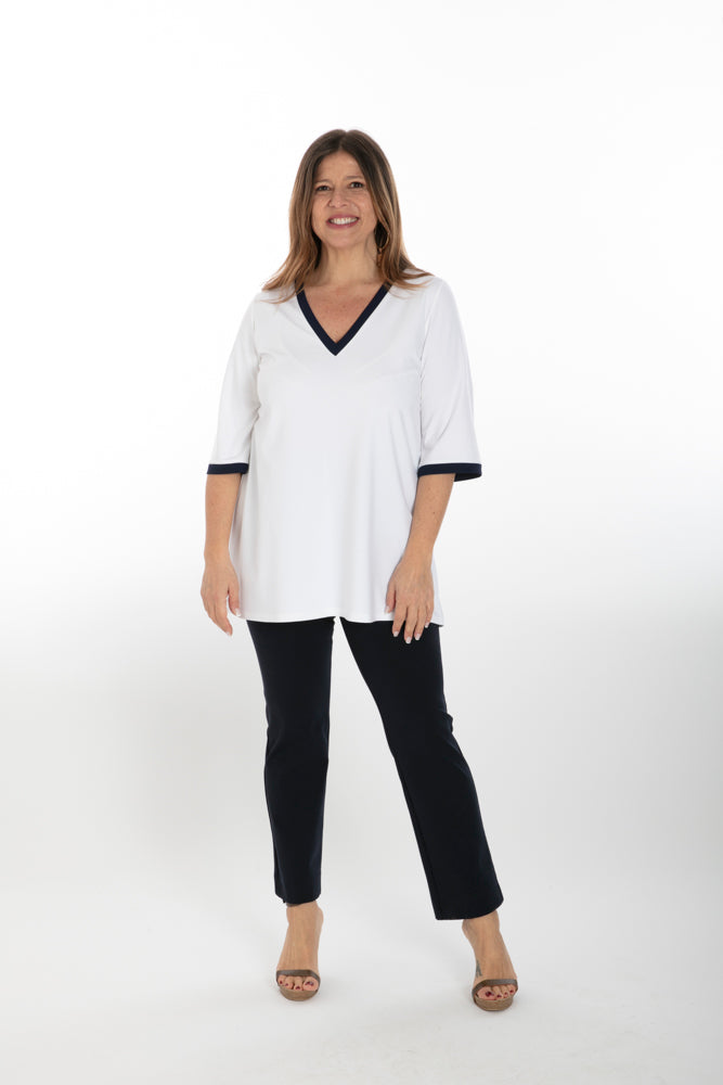 Napoli Top in White with Navy Trim