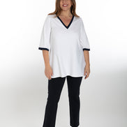Napoli Top in White with Navy Trim