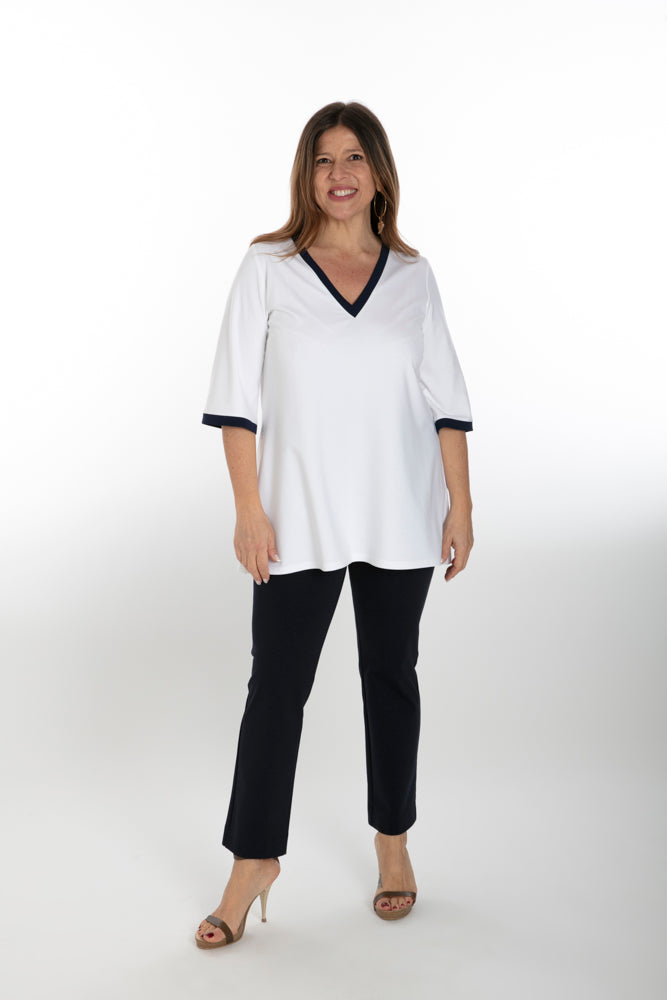 Napoli Top in White with Navy Trim