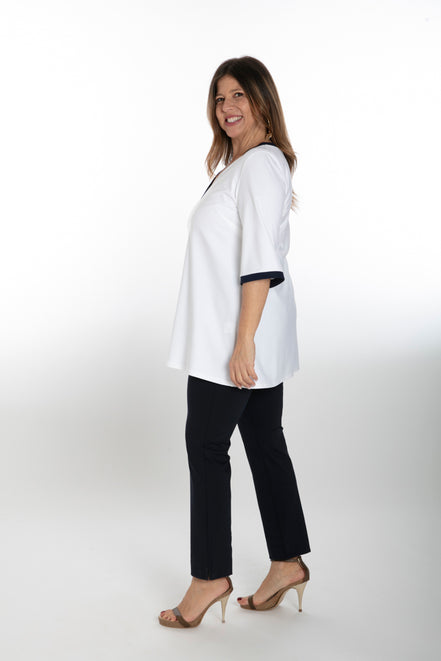 Napoli Top in White with Navy Trim
