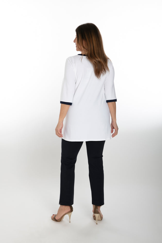 Napoli Top in White with Navy Trim