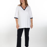 Napoli Top in White with Navy Trim