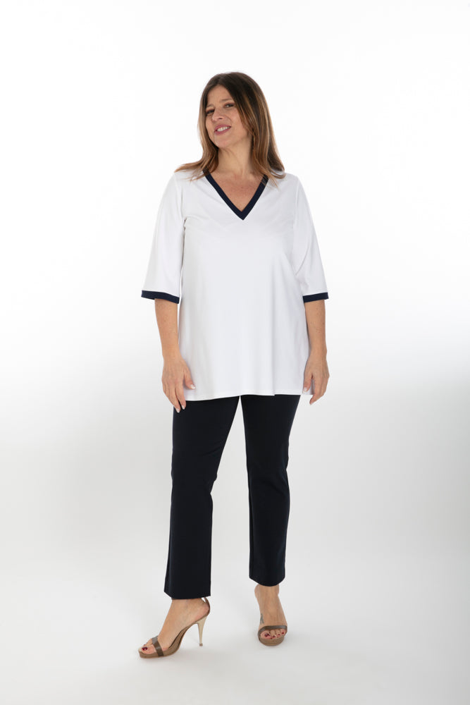 Napoli Top in White with Navy Trim