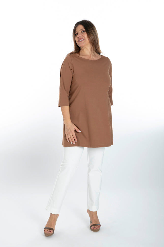 Jackie Trousers in White Cotton with Baschina Waistband