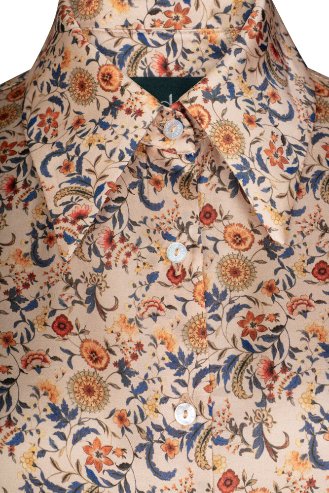 Camicia donna London corta in satin di viscosa stampa fiori