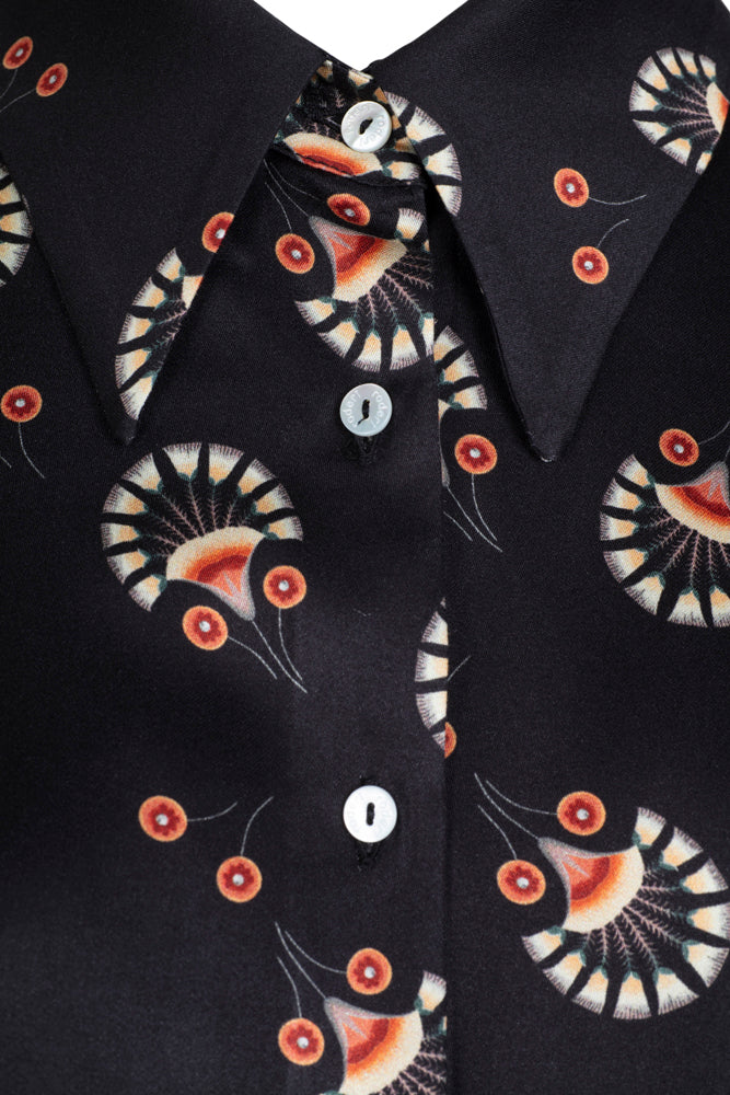 Camicia donna Milano over in satin di viscosa stampa nera