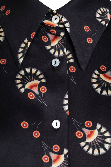 Camicia donna Milano over in satin di viscosa stampa nera