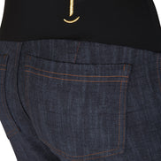 Jeans flare donna blu delavé con baschina in punto Milano stretch