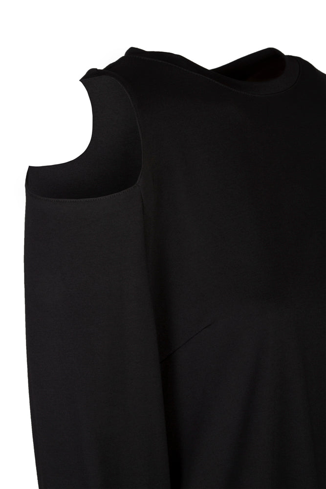 Maglia donna nera manica lunga con scollo all’americana Ischia