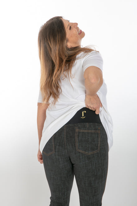 Jeans flair punto milano cotone nero delavè