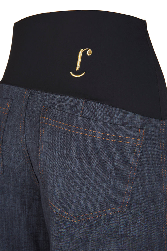 Jeans Wide Leg punto milano blu delavè con baschina