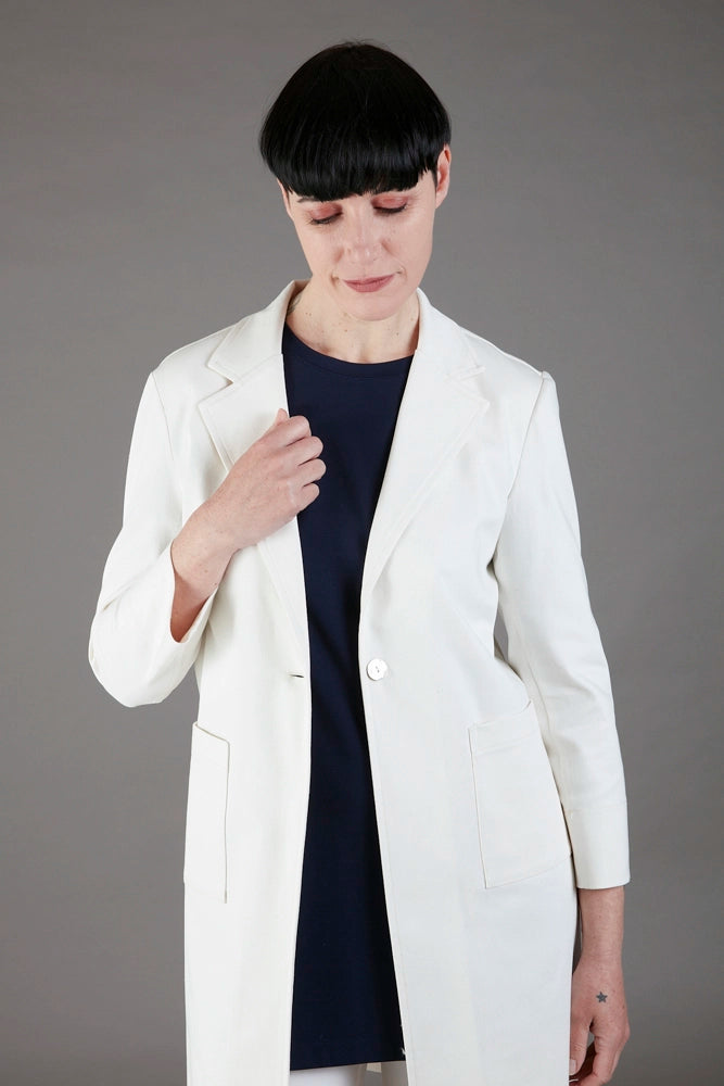 Procida Long Jacket in White Denim