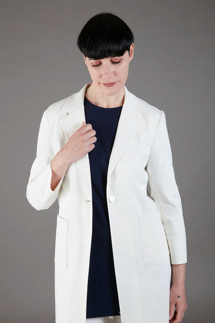 Procida Long Jacket in White Denim