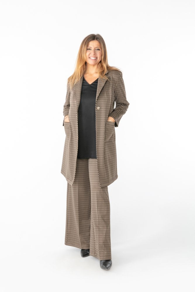 Panta Firenze jacquard marrone con baschina