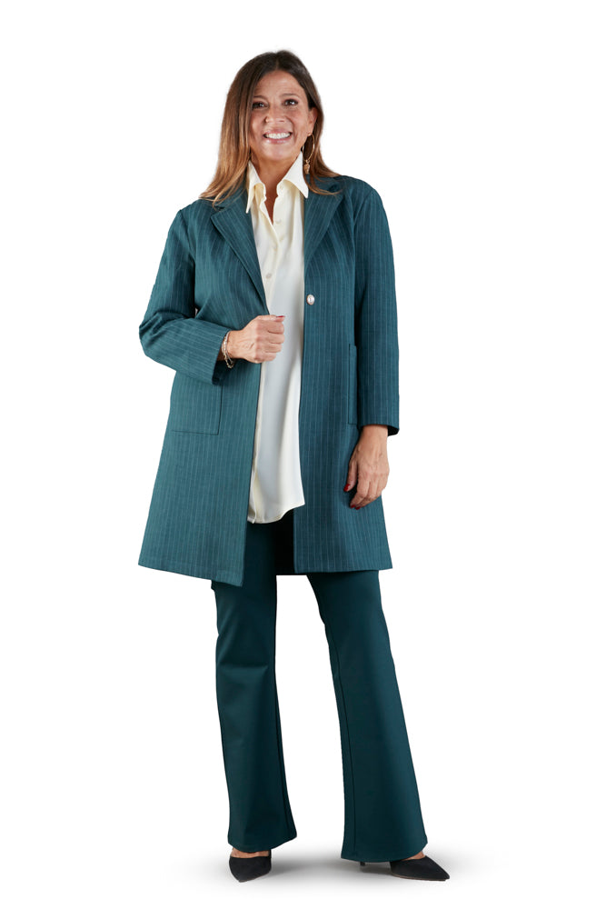 Procida Jacket in Green Pinstripe