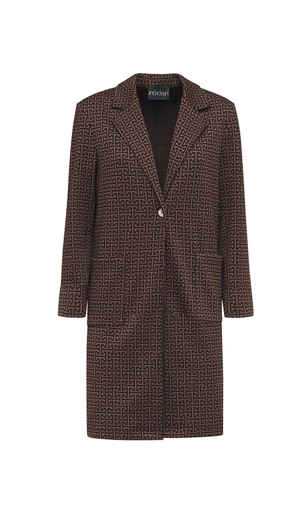 Giacca lunga donna Procida stampa optical mocha nero