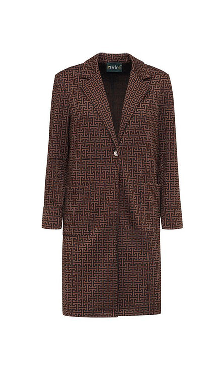 Giacca lunga donna Procida stampa optical mocha nero