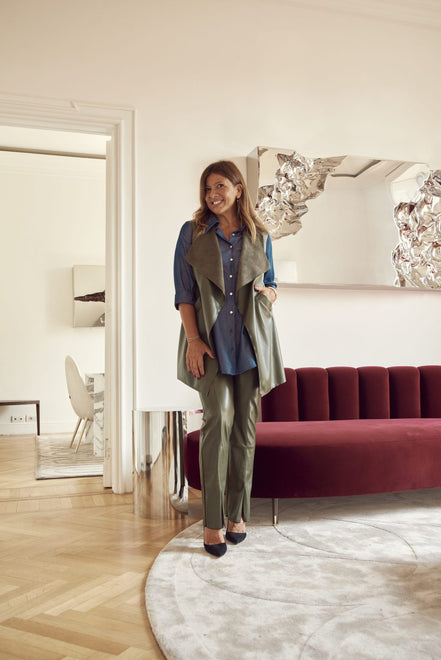 Barcelona Gilet in Army Green Faux Leather