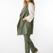 Barcelona Gilet in Army Green Faux Leather