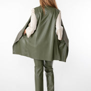Barcelona Gilet in Army Green Faux Leather