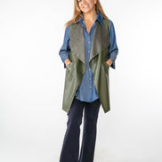 Barcelona Gilet in Army Green Faux Leather