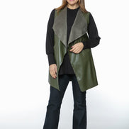 Barcelona Gilet in Army Green Faux Leather