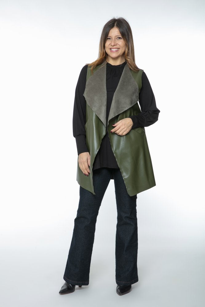 Barcelona Gilet in Army Green Faux Leather