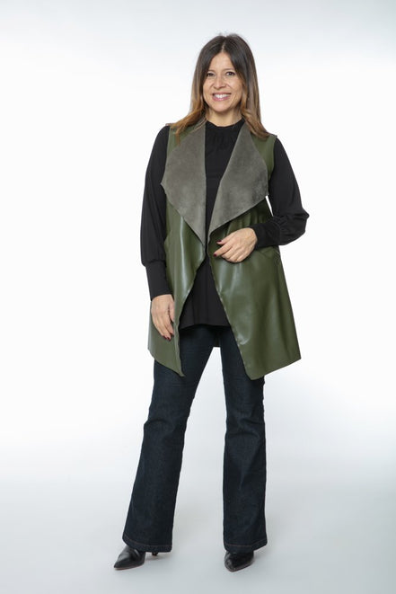 Barcelona Gilet in Army Green Faux Leather