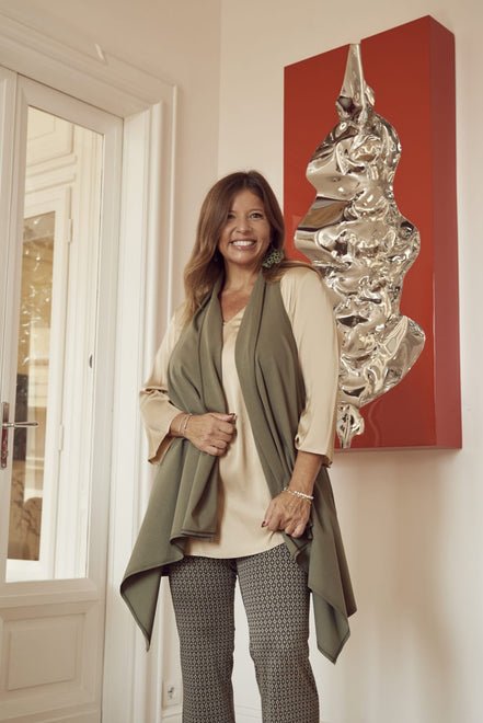 Gilet Frisco in punto Milano di cotone verde militare