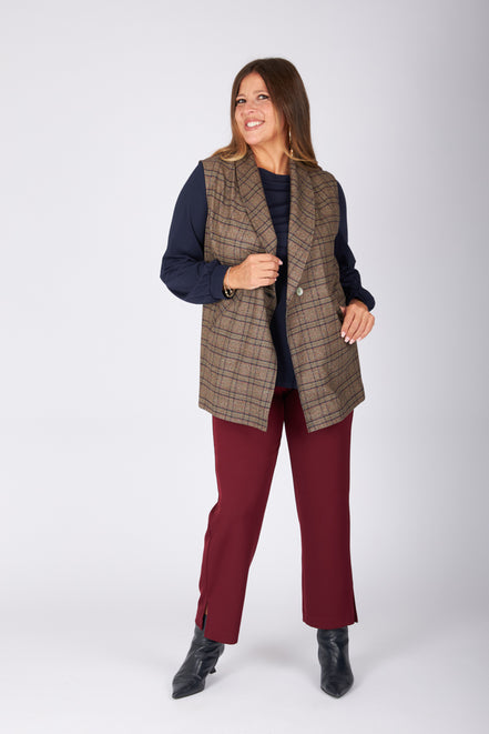 Gilet Kyoto scozzese tabacco blu vino