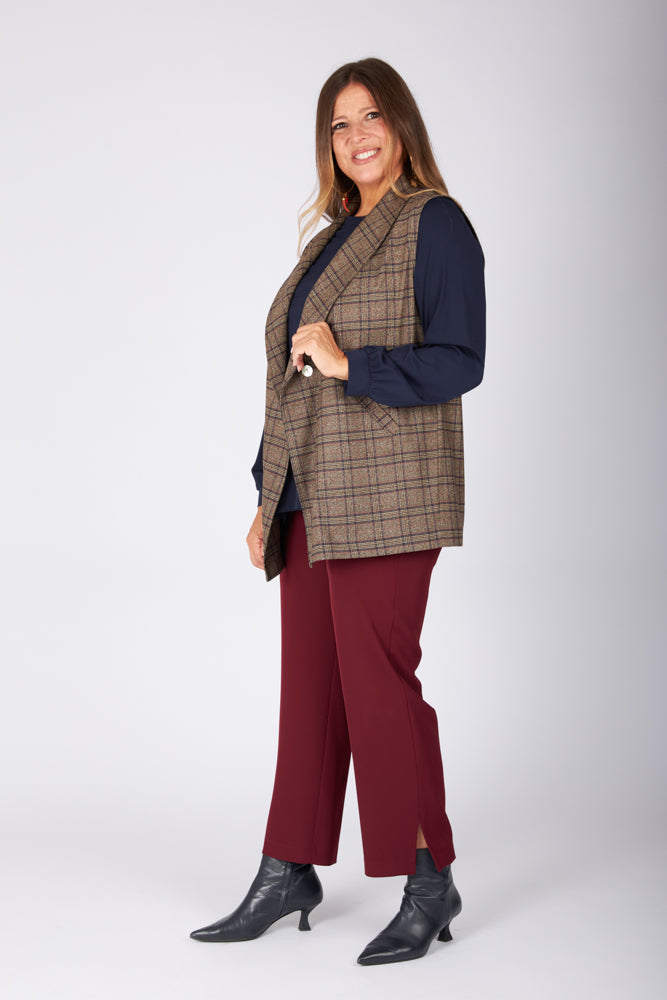 Gilet Kyoto scozzese tabacco blu vino
