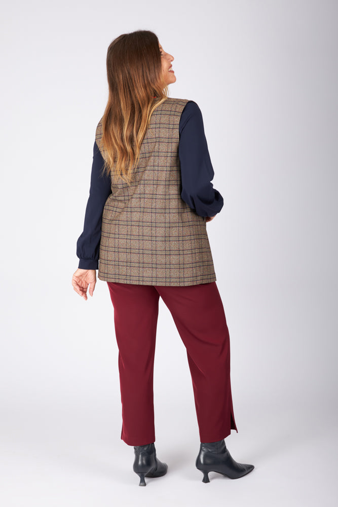 Gilet Kyoto scozzese tabacco blu vino