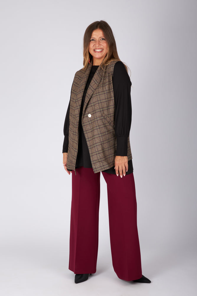 Gilet Kyoto scozzese tabacco blu vino
