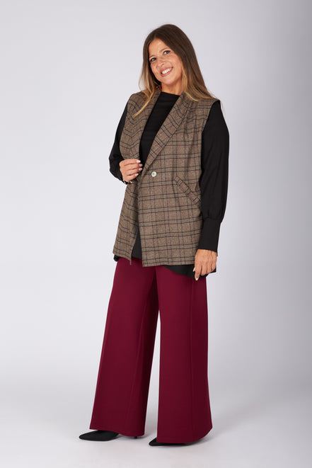 Gilet Kyoto scozzese tabacco blu vino