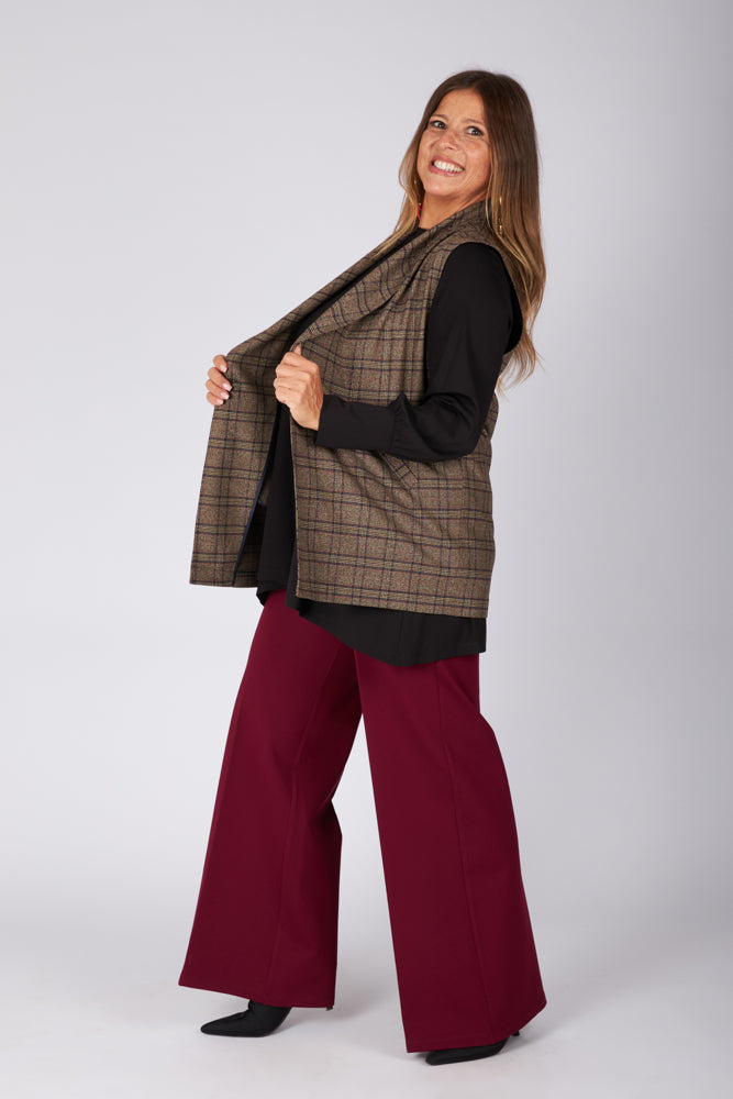 Gilet Kyoto scozzese tabacco blu vino