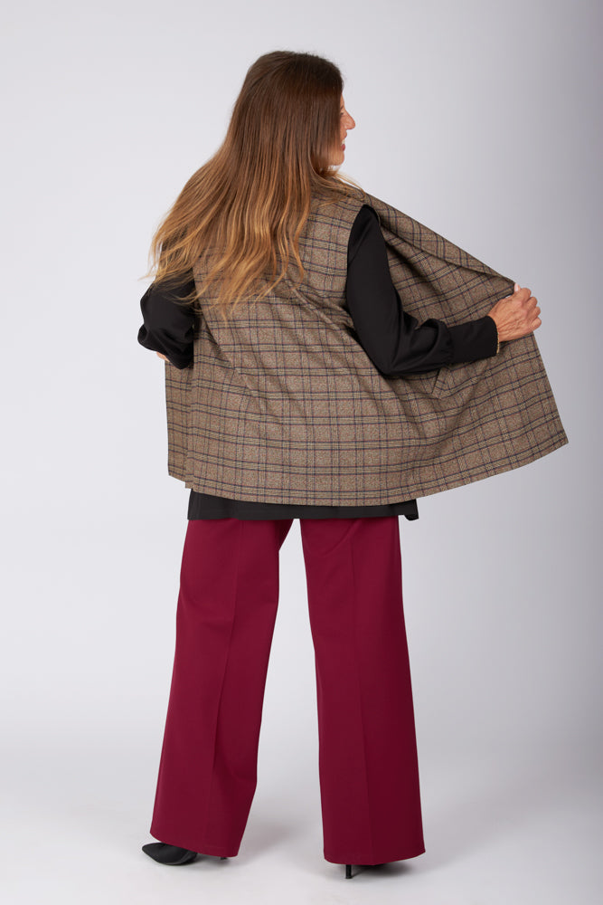 Gilet Kyoto scozzese tabacco blu vino