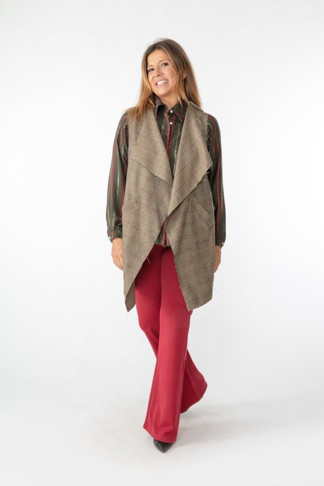 Gilet Barcelona principe di galles beige, nero e rosso