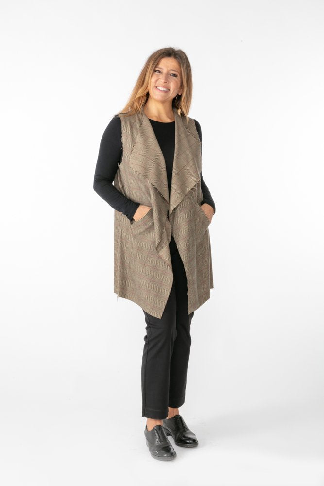 Gilet Barcelona principe di galles beige, nero e rosso