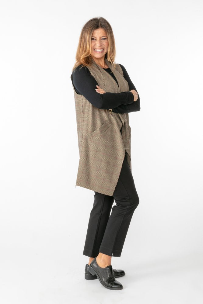 Gilet Barcelona principe di galles beige, nero e rosso
