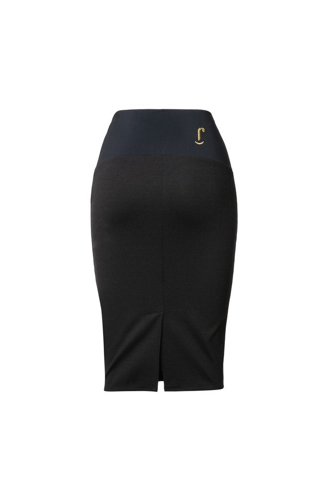 Gonna Tulip longuette punto Milano nero con baschina