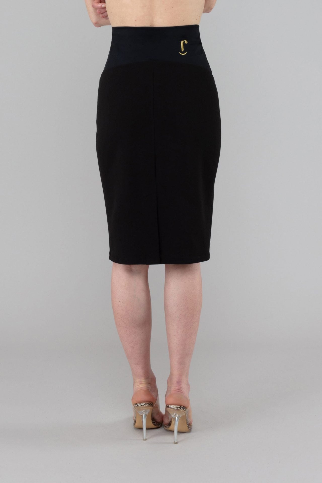Gonna Tulip longuette punto Milano nero con baschina