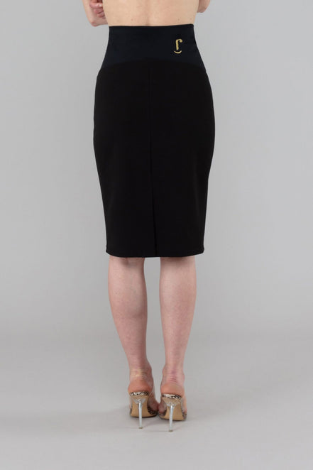 Gonna Tulip longuette punto Milano nero con baschina