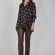 Camicia donna NY over stampa nera in satin di viscosa