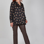 Camicia donna NY over stampa nera in satin di viscosa